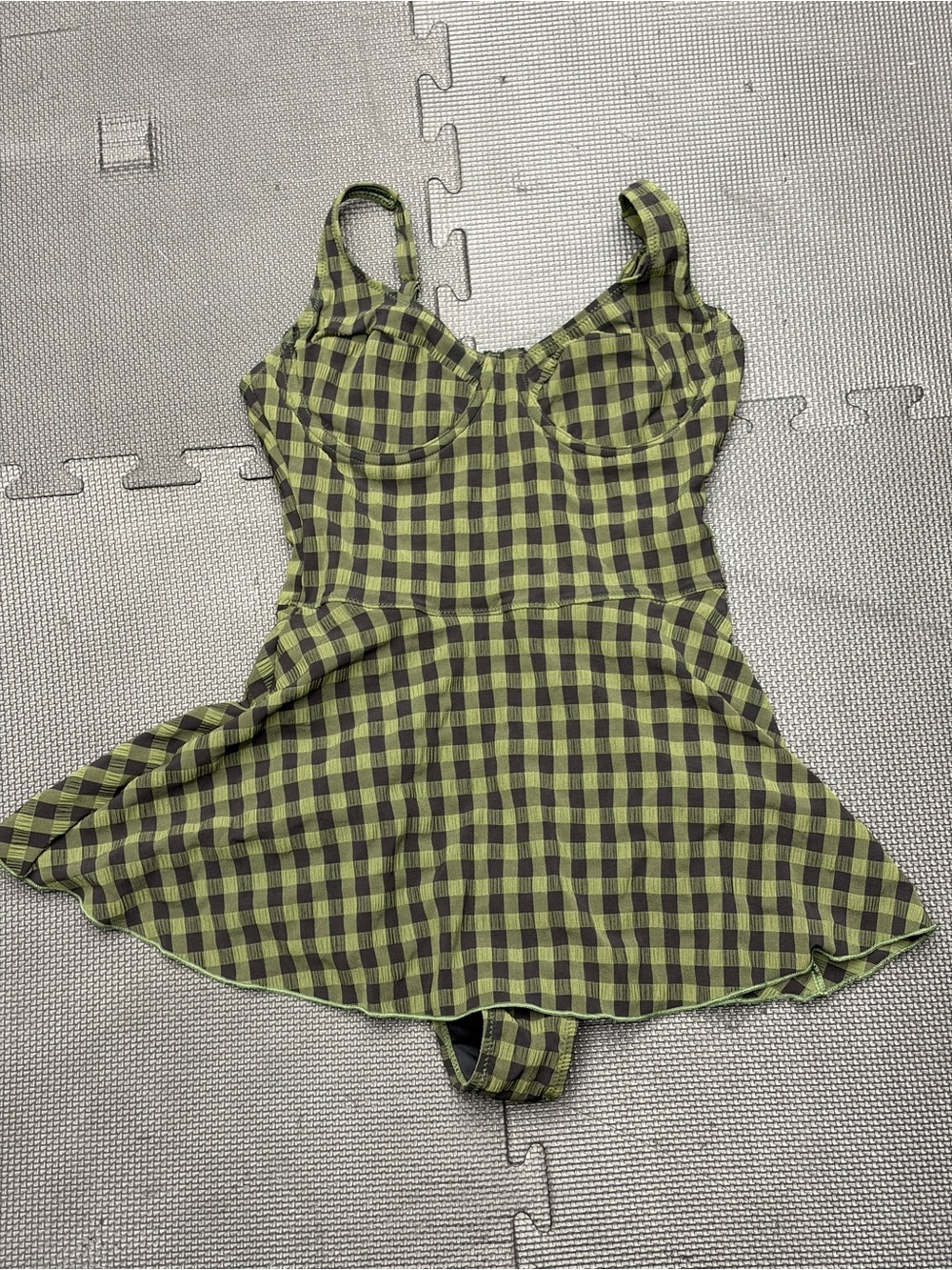 Disturbia Olive and Black Plaid Girls' One-Piece Swim Dress